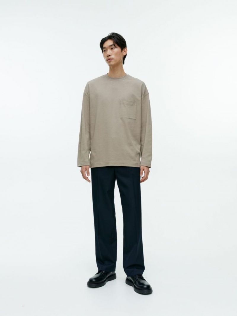Tricouri Arket Mercerised Long-Sleeve Barbati Gri | Romania-XYPK04863