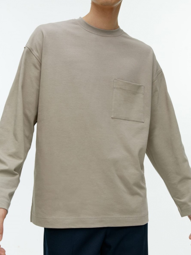 Tricouri Arket Mercerised Long-Sleeve Barbati Gri | Romania-XYPK04863