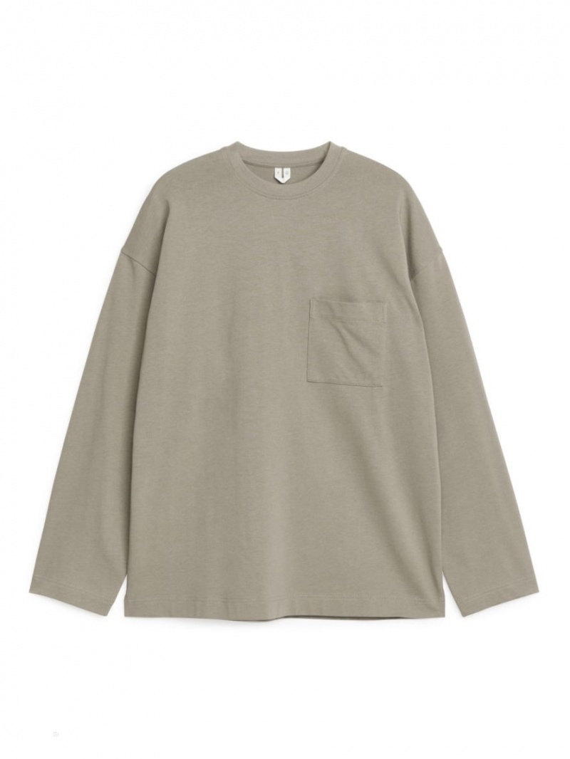 Tricouri Arket Mercerised Long-Sleeve Barbati Gri | Romania-XYPK04863