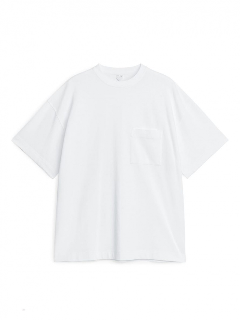 Tricouri Arket Oversized Heavyweight Barbati Albi | Romania-FGCD52486