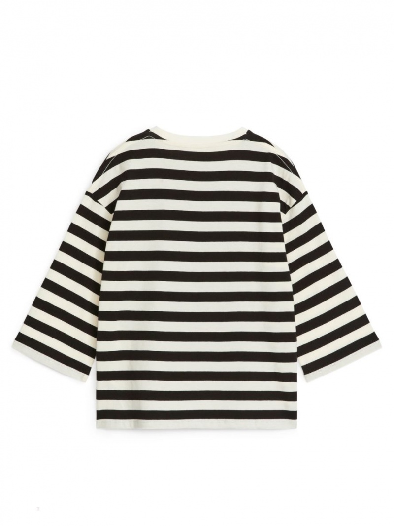 Tricouri Arket Oversized Long-Sleeved Fete Negrii Albi | Romania-WZIC68017