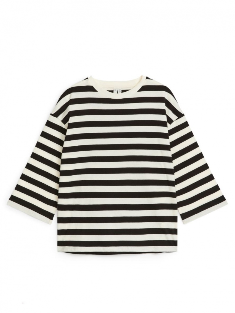 Tricouri Arket Oversized Long-Sleeved Fete Negrii Albi | Romania-WZIC68017
