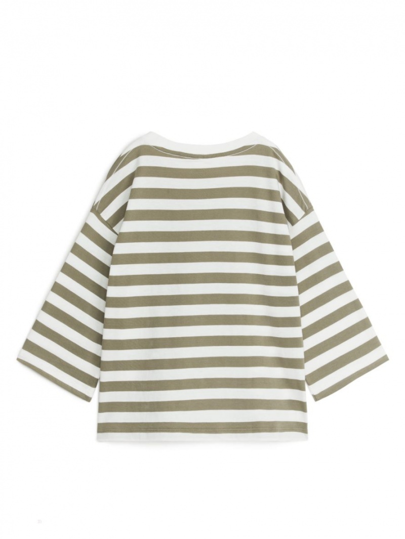 Tricouri Arket Oversized Long-Sleeved Fete Kaki Verzi Albi | Romania-JYLA69502