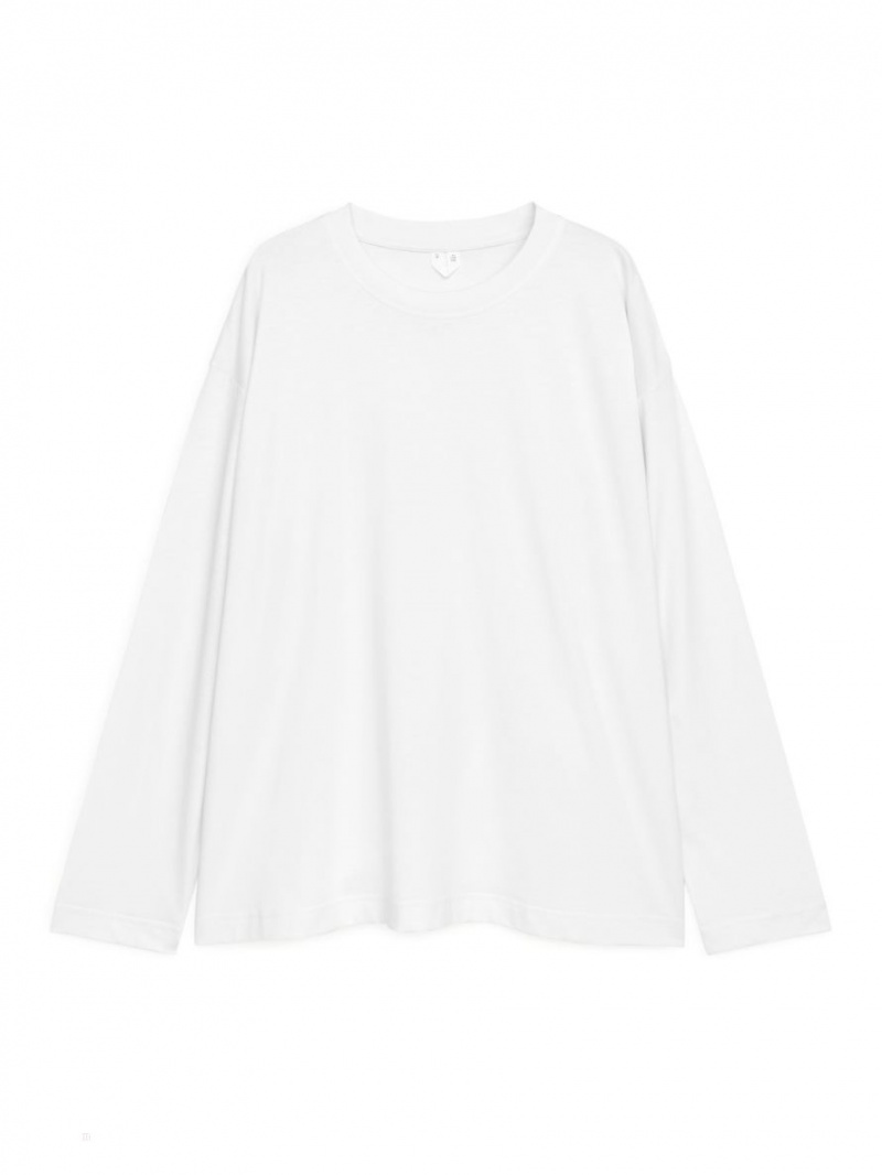 Tricouri Arket Oversized Pima Bumbac Dama Albi | Romania-SZXB85407