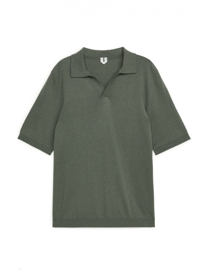 Tricouri Polo Arket Bumbac Linen Barbati Kaki Verzi | Romania-OSWK42061