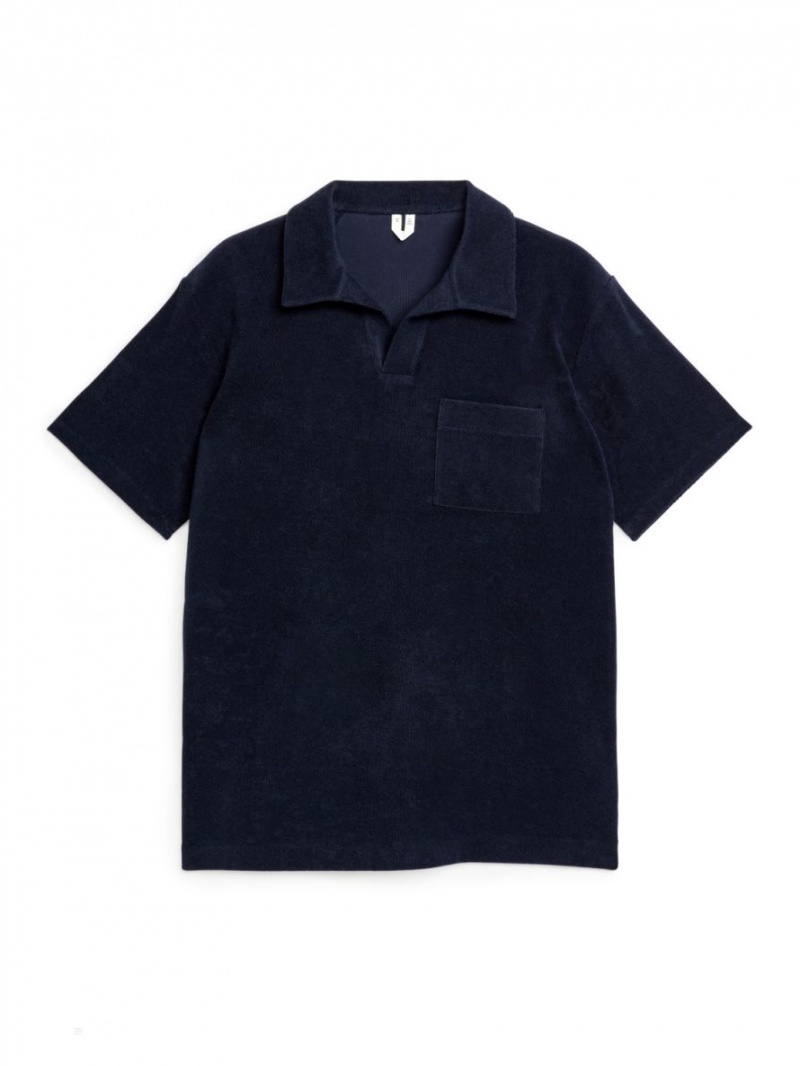 Tricouri Polo Arket Bumbac Towelling Barbati Albastri Inchis | Romania-AZGH24591