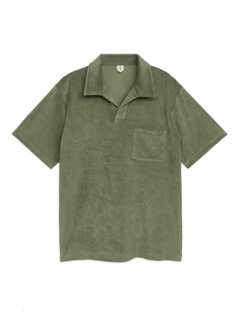 Tricouri Polo Arket Bumbac Towelling Barbati Kaki Verzi | Romania-BALH63719