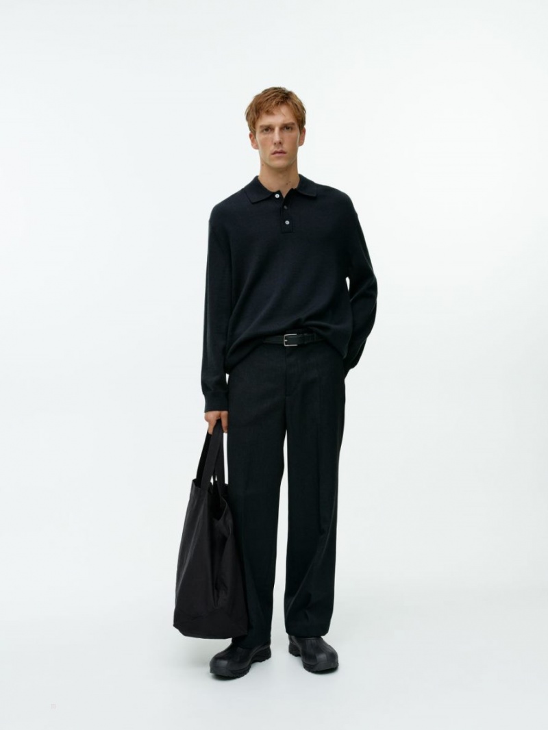 Tricouri Polo Arket Long-Sleeved Merino Barbati Negrii | Romania-RZEI23465
