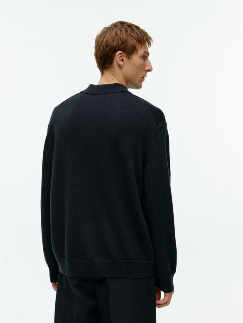 Tricouri Polo Arket Long-Sleeved Merino Barbati Negrii | Romania-RZEI23465