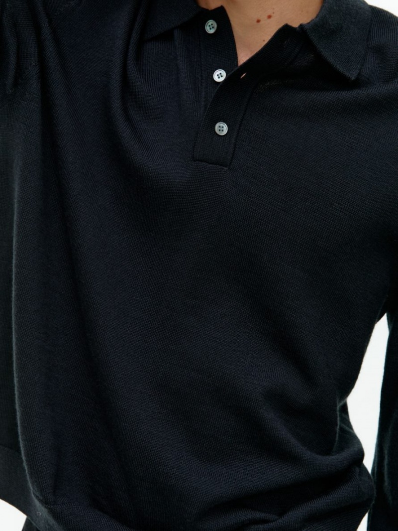 Tricouri Polo Arket Long-Sleeved Merino Barbati Negrii | Romania-RZEI23465