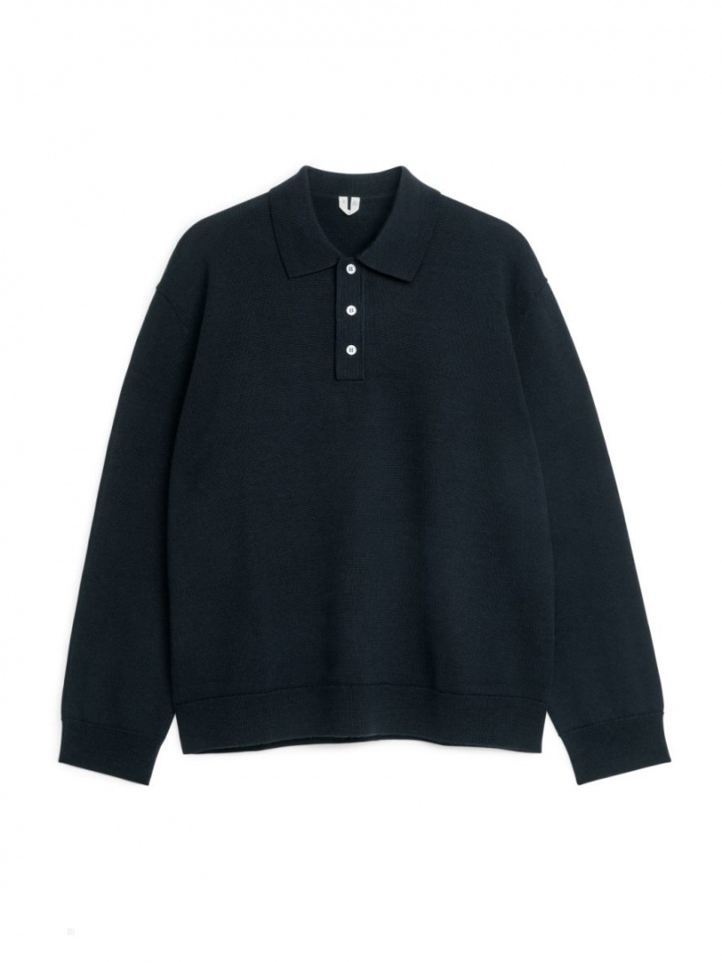 Tricouri Polo Arket Long-Sleeved Merino Barbati Negrii | Romania-RZEI23465