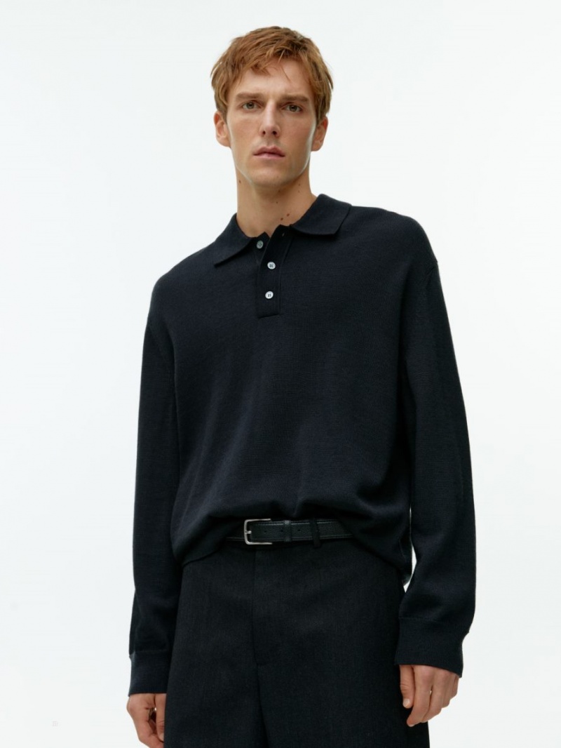 Tricouri Polo Arket Long-Sleeved Merino Barbati Negrii | Romania-RZEI23465
